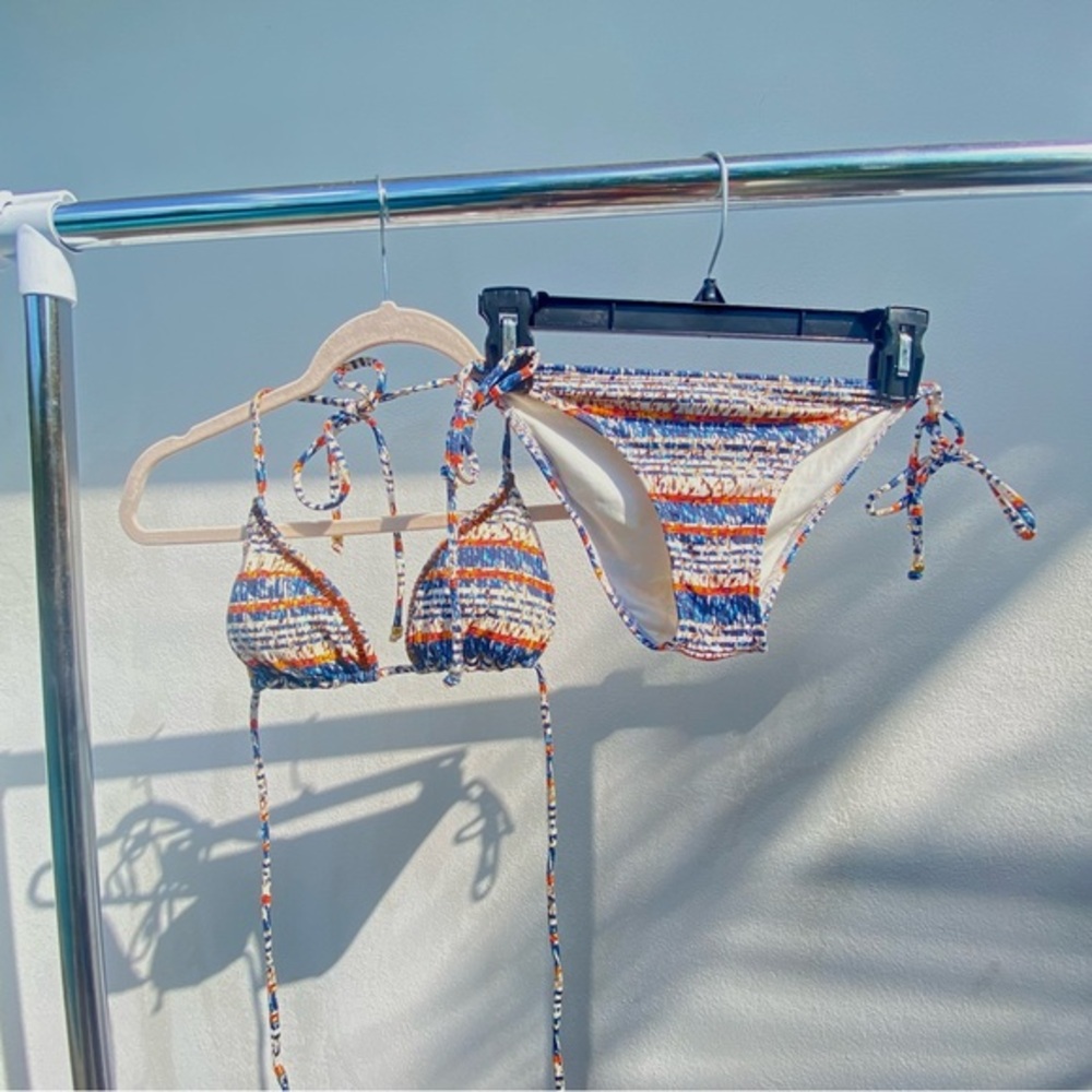 Le Mar by Laura Aguadela Blue & Rust Beaded Abstract Bikini Set Size Small